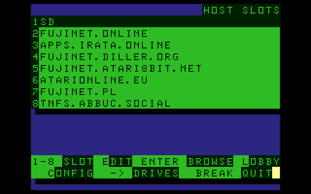 FujiNet Host Slots screen